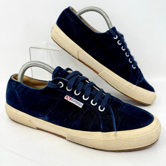 Superga S00AB50 Velvet Sneaker Shoes Unisex M8.5 W10 Blue Breathable Lace Up - Picture 1 of 11